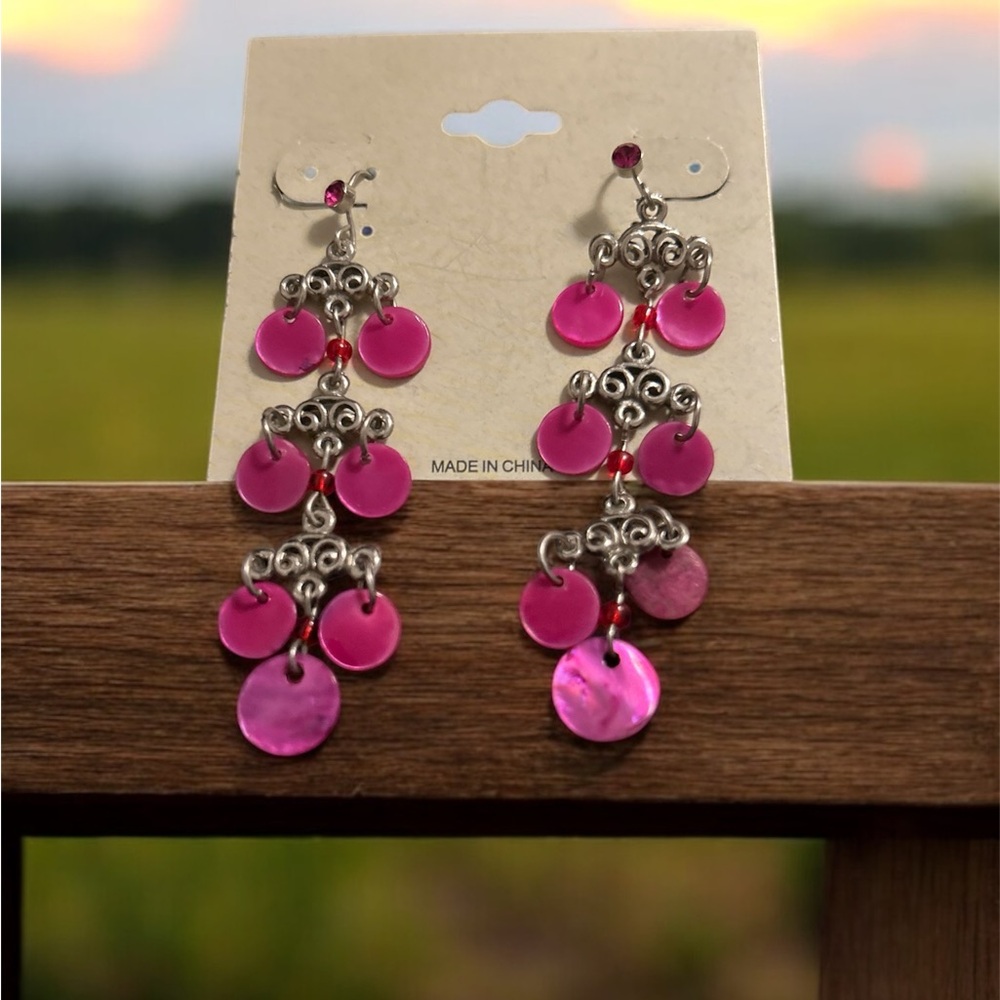Earrings Pink and Silver Cascading